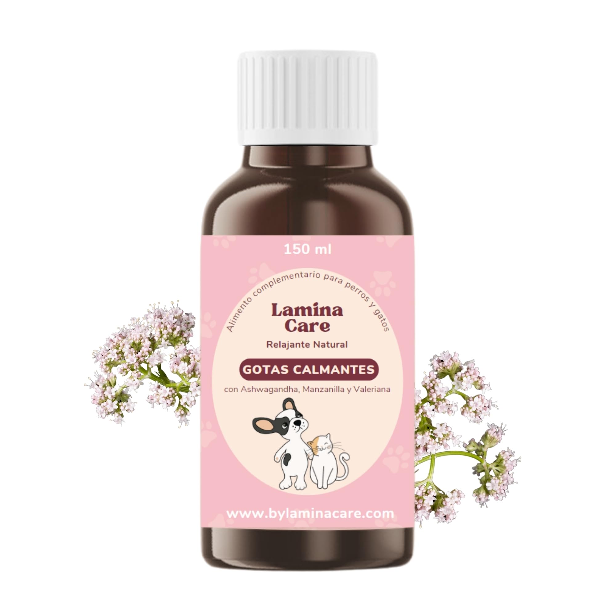 Lamina Care - Tranquilizante para Perros en Gotas con Ashwagandha, Manzanilla y Valeriana, Tranquilizante para Gatos 100% Natural para Reducir el Estrés y la Ansiedad, 150ml de Gotas Calmante Perros