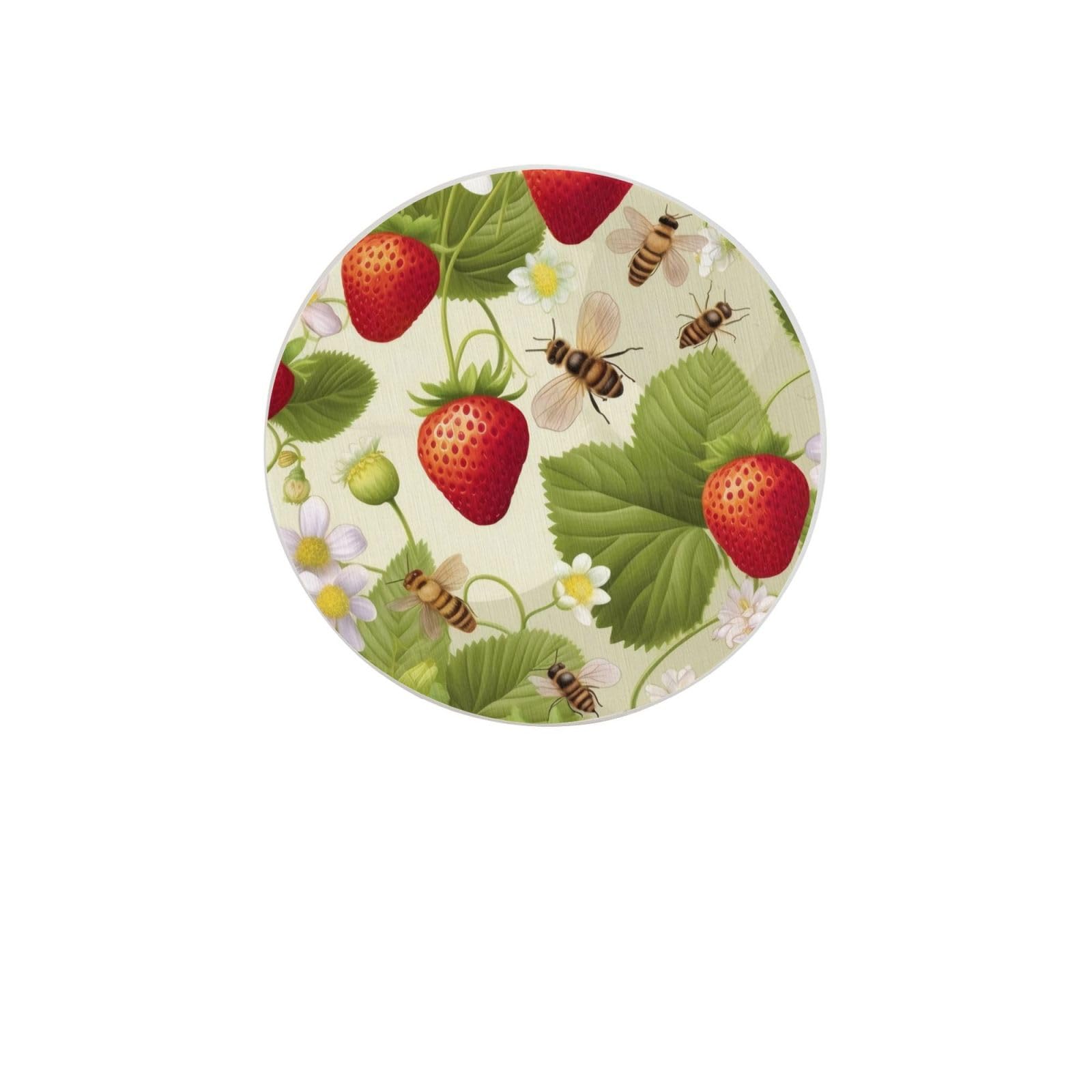 Lovely Strawberry Absorbent Drink Coasters Diatomaceous Round Coaster 4 Inch Reusable Cup Coasters Set 4pc
