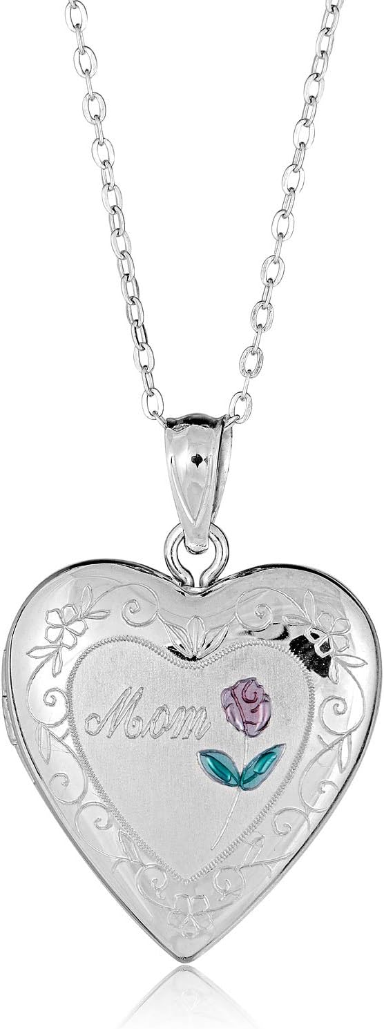 AVORA 925 Sterling Silver Heart Photo Locket Pendant Necklace with 18" Chain