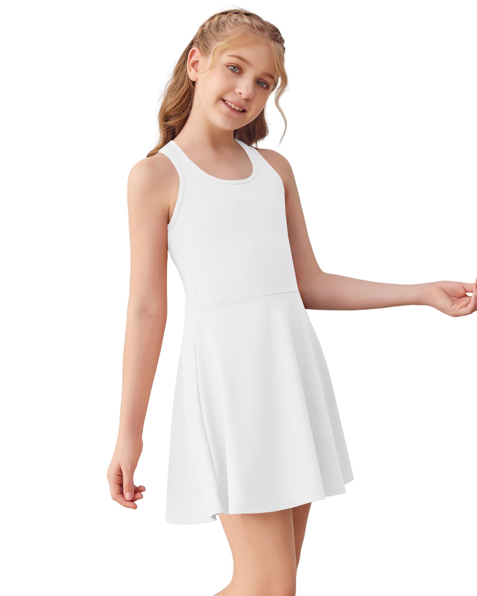 Haloumoning Vestito da tennis senza maniche da bambina, con spalline incrociate, da golf, per scuola, sport, con tasche corte