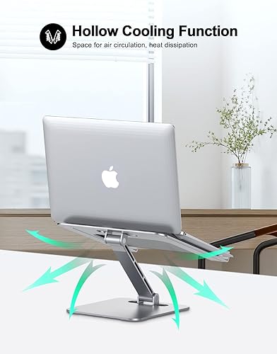 Miniatura 10 de RIWUCT Soporte plegable para laptop, soporte ergonómico ajustable en altura para escritorio, soporte elevador portátil de aluminio ventilado