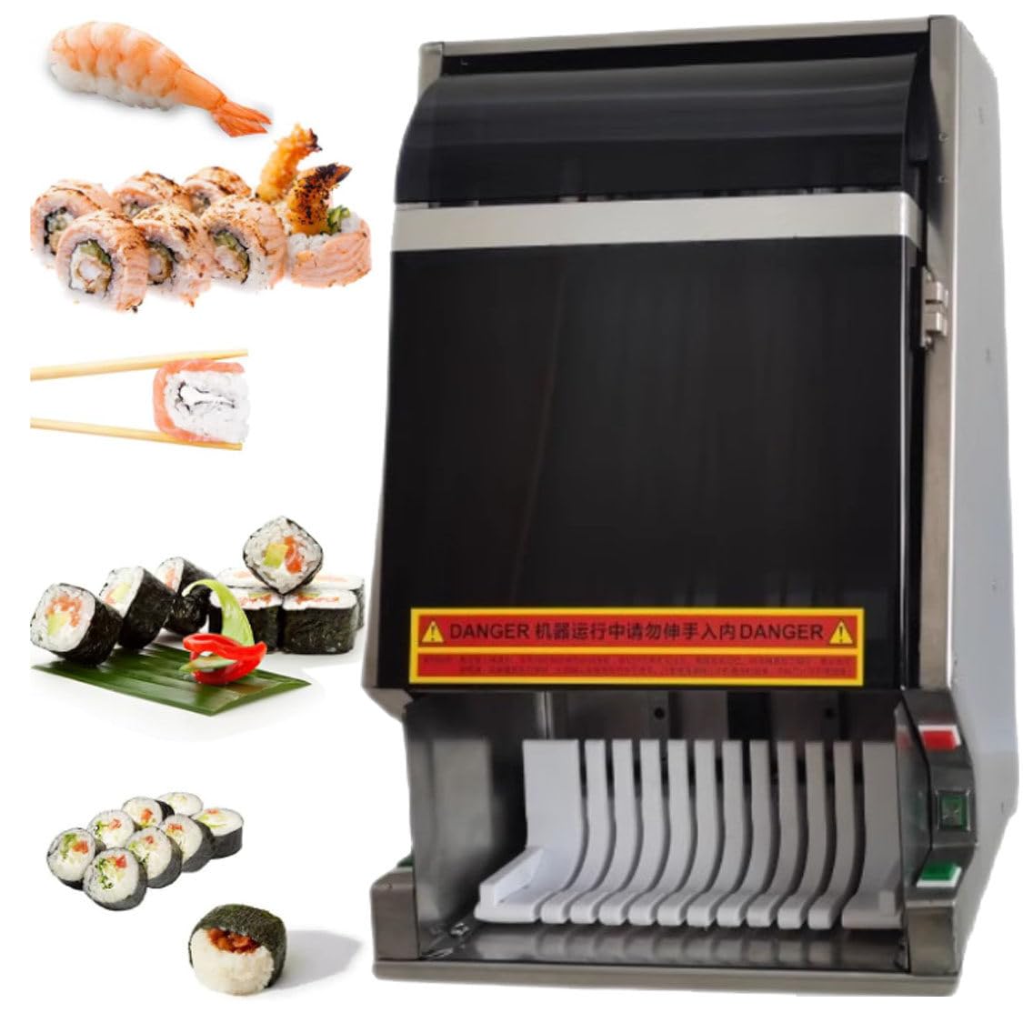 55 W multifunktionaler elektrischer Sushi-Maker für den Schreibtisch mit abnehmbarer Klinge aus Edelstahl, automatischer Sushi-Rollenschneider, für einfaches und effizientes Sushi-Rollen,10slices
