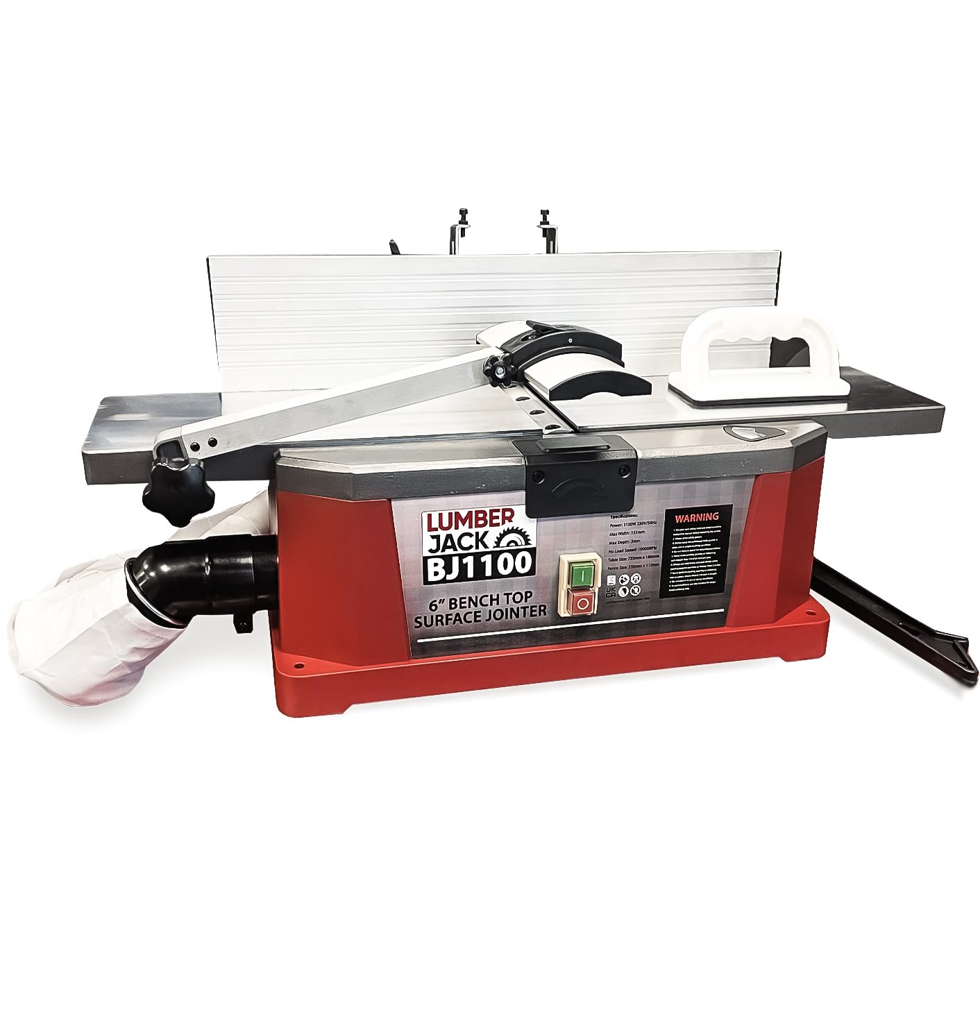 LUMBER JACKBench Top Jointer Surface Planer 1100W with Adjustable Fence & Dust Bag, Cutting Width 153mm Depth 3mm