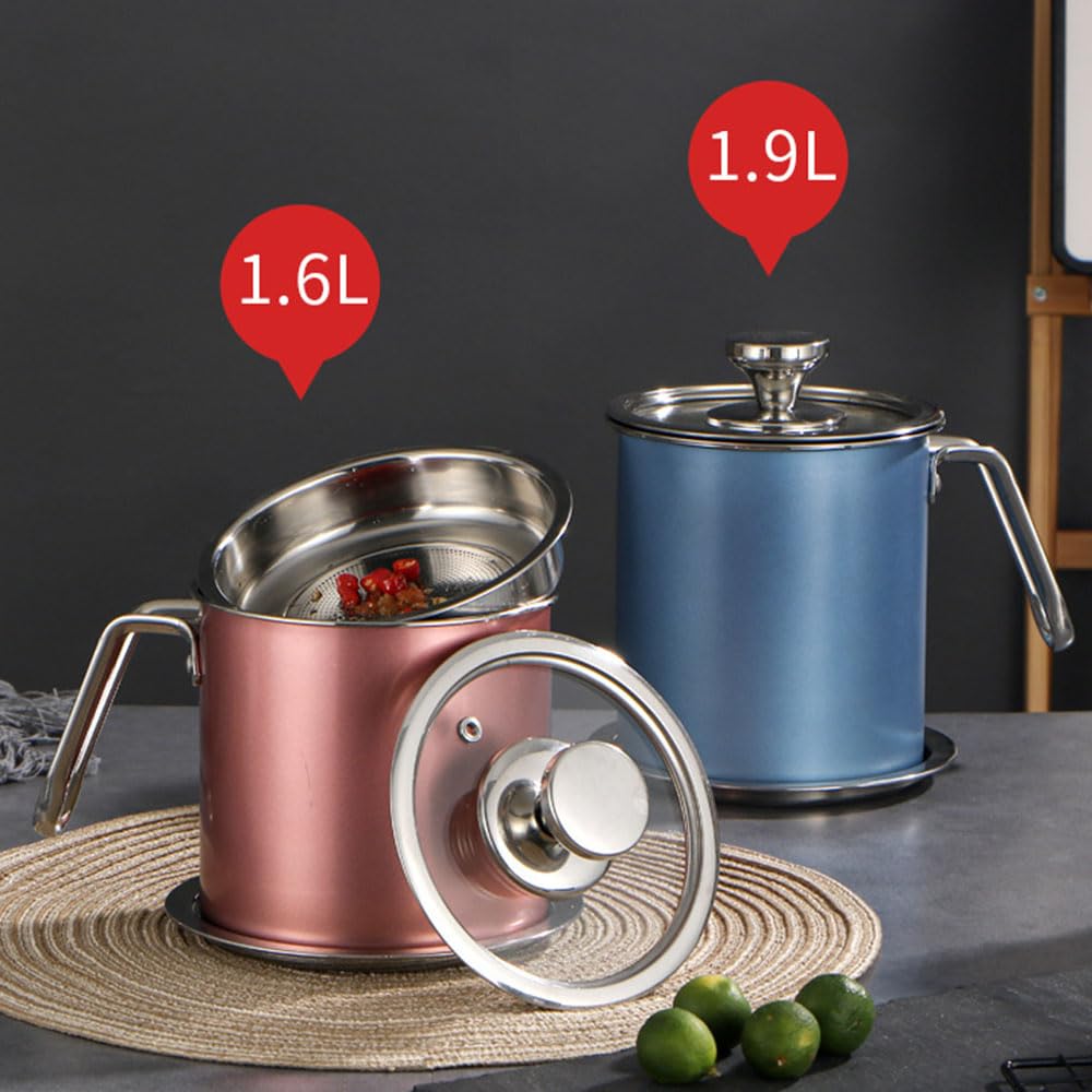 Contenitore per filtro dell'olio in acciaio inossidabile con filtro a rete, dispenser per olio d'oliva, contenitore multiuso per salsa di soia, aceto, manico per versare facilmente il vino (1,8 l,