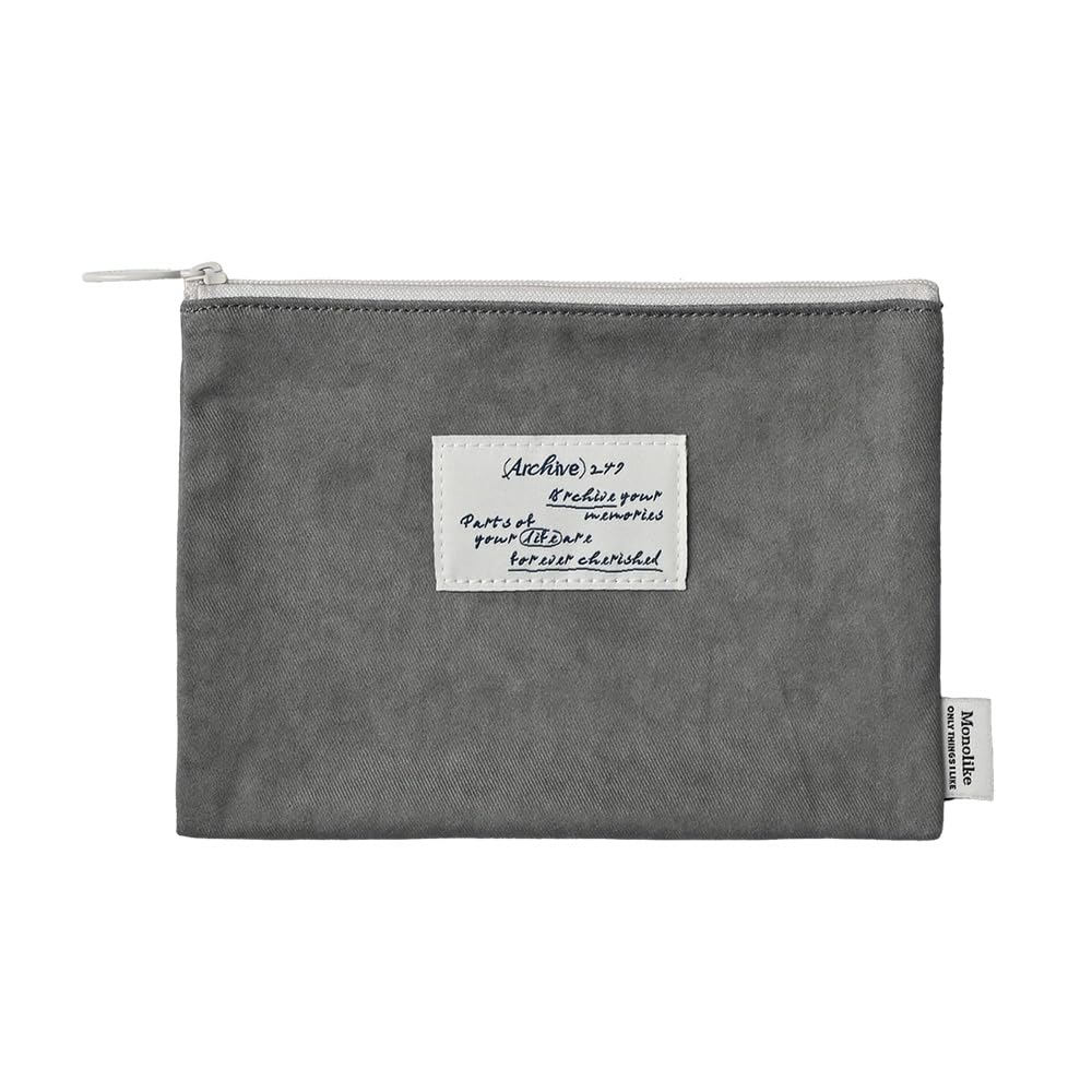 Monolike Archive 247 Faded Flat Pouch, Light Gray - Makeup Bag, Cosmetic Bag, Travel Bag, Toiletry Bag, Organizer, Storage Bag