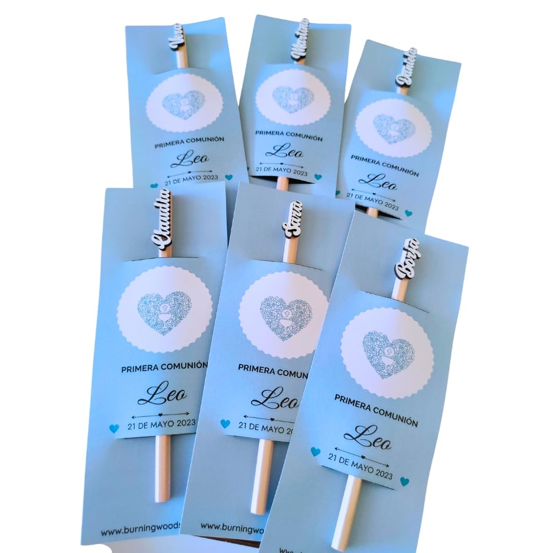 BurningWood 5 Lápices Personalizados con Nombre de Madera y Tarjeta Regalo Evento, Cumpleaños Boda Bautizo Graduacion Colegio (PEDIR 1 UNIDAD POR NOMBRE)