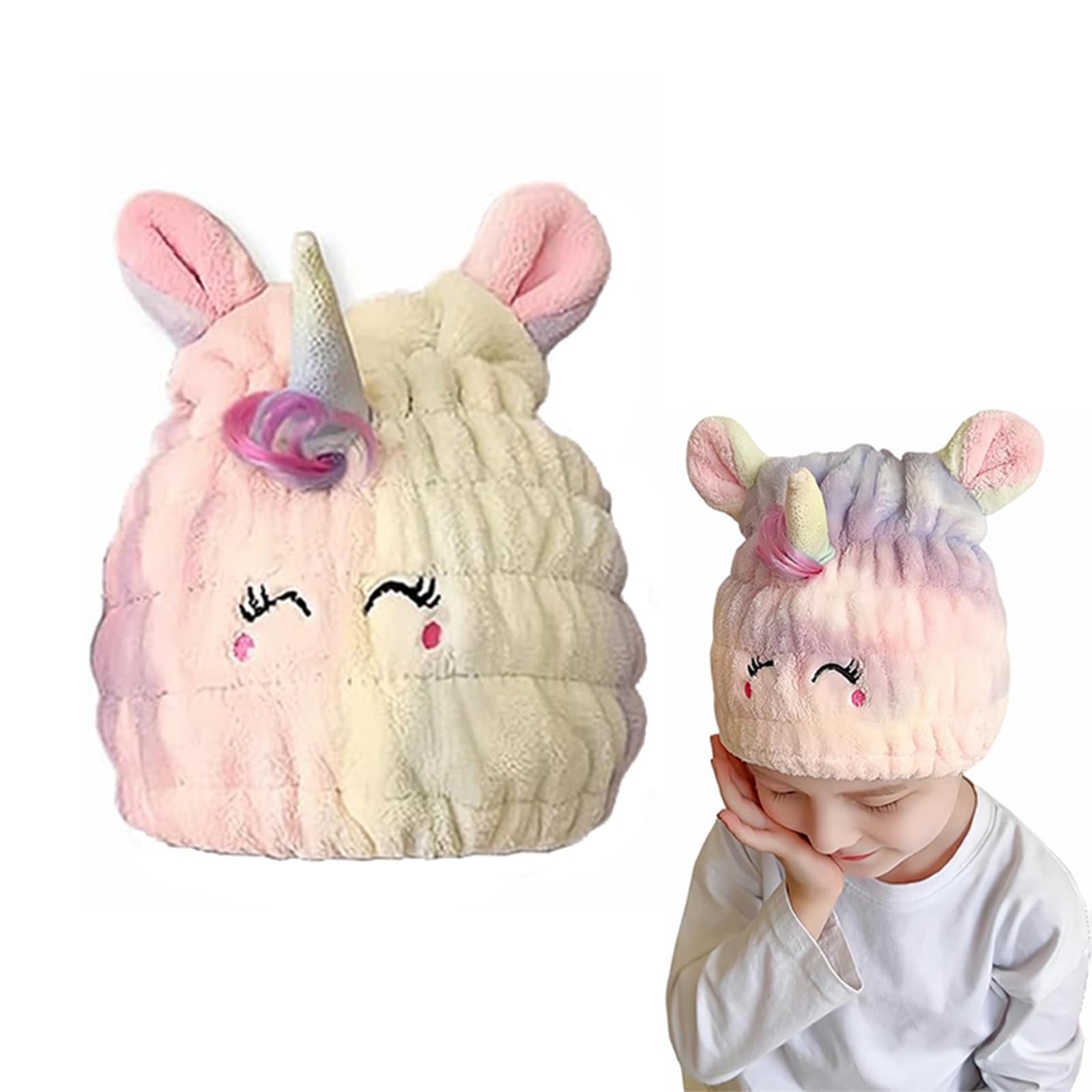 Kids Absorbent Hair Towel Wrap Soft Coral Fleece Hair Drying Wrap Towel Hat for Girls 2-9 Years Cute Cartoon Hairs Drying Turban Towels Quick Dry Head Shower Cap for Bathing Washing Hairs Spa