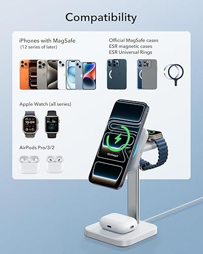 Miniatura 8 de ESR Soporte de cargador MagSafe, estación de carga 3 en 1 con CryoBoost, carga inalámbrica de refrigeración por teléfono, soporte MagSafe de 15 W