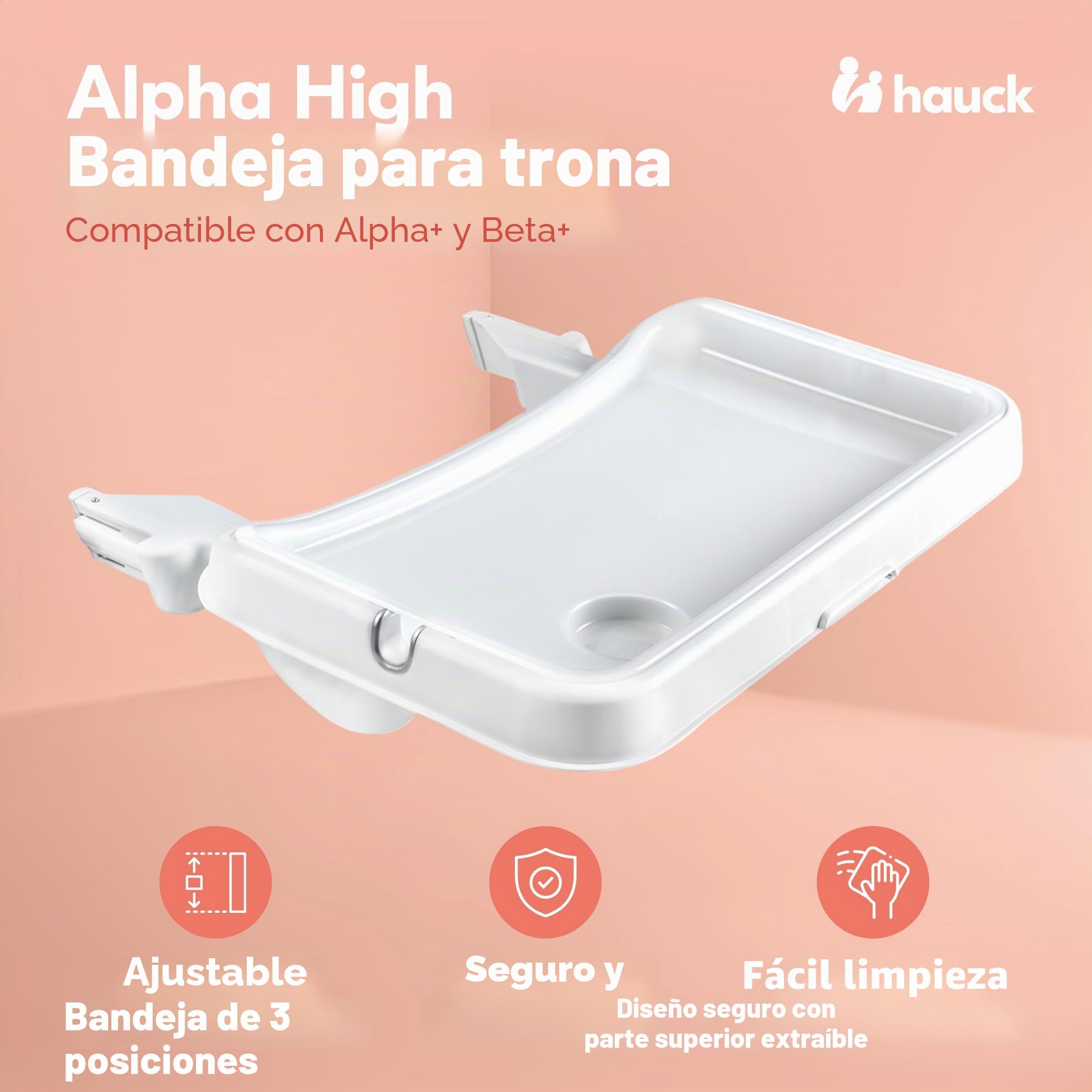 hauck Alpha Tray Bandeja Trona para Alpha Plus y Beta Plus | Accesorio para Tronas de Bebé Evolutivas de Madera para Niños de 6-24 Meses | Tablero Regulable y Extraible para Comer y Jugar - Blanco