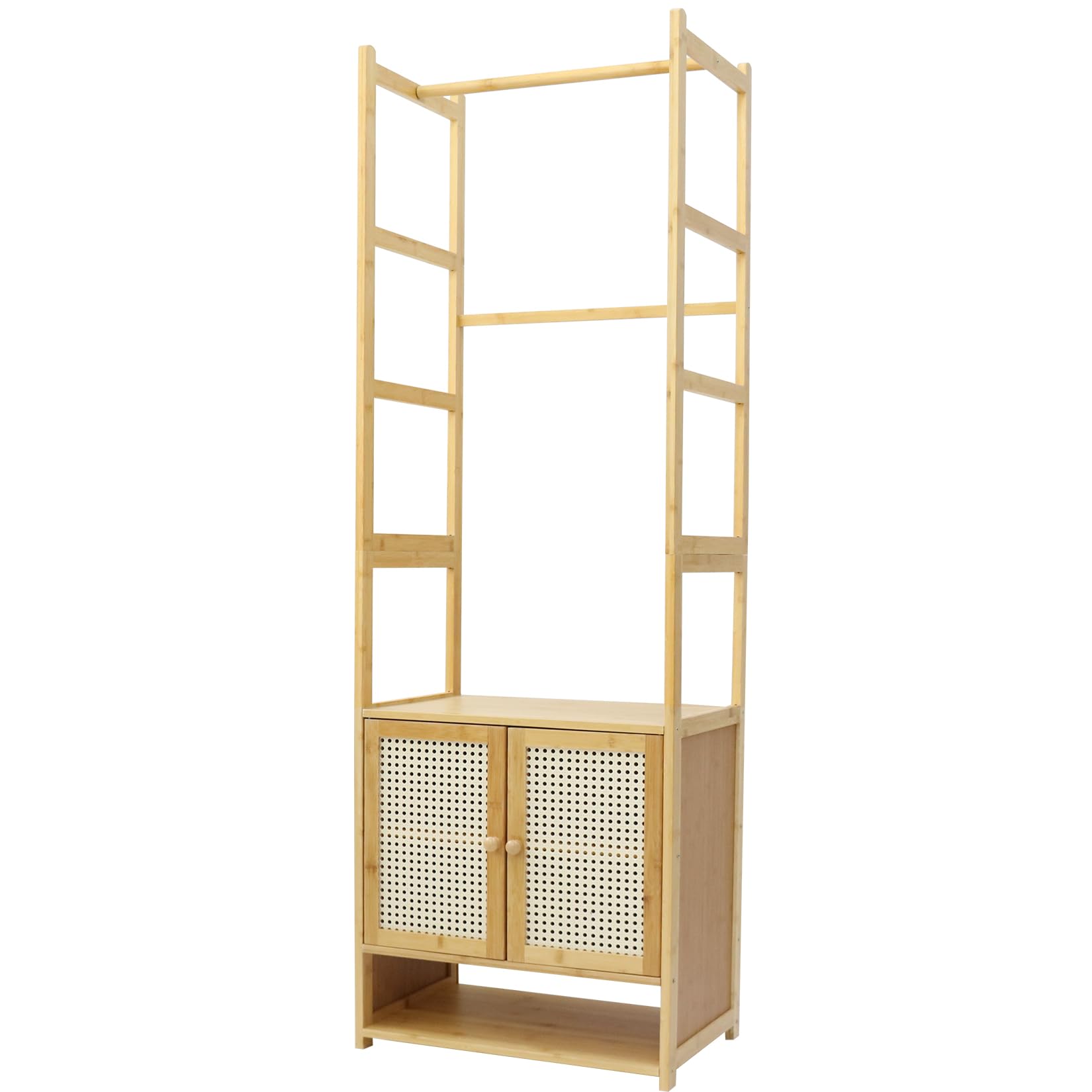 Bamboo Clothes Floor Cabinet: Tall Bathroom Storage Cabinet Bamboo Storage Tall Slim Cabinet with Shutter Garment Rack with Cabinet Bamboo Clothes Stand with Cabinet