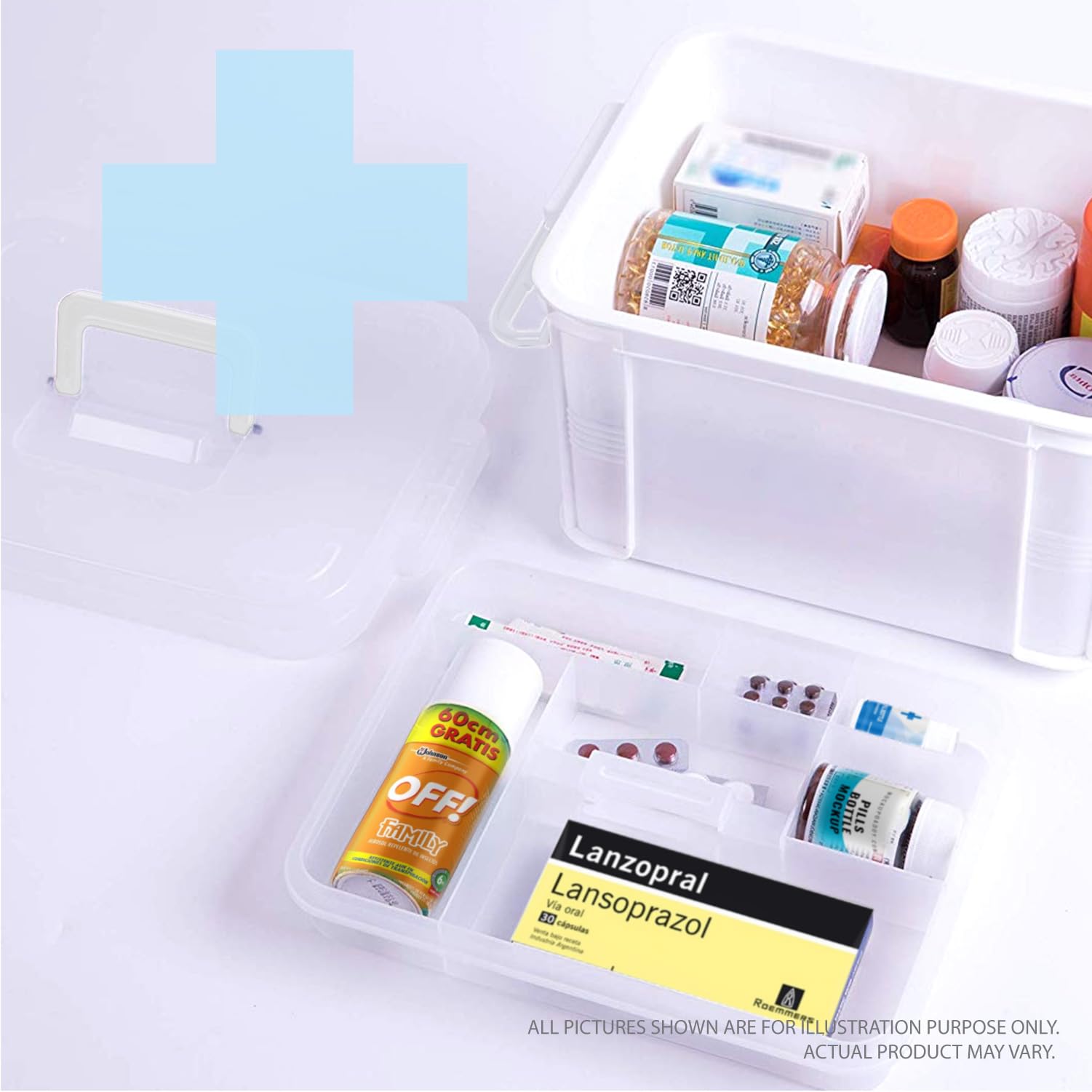 Caja de primeros auxilios con asa portátil para medicamentos de plástico, organizador básico de medicamentos, kit de caja de almacenamiento médico de emergencia para viajes, coche, hogar, camping