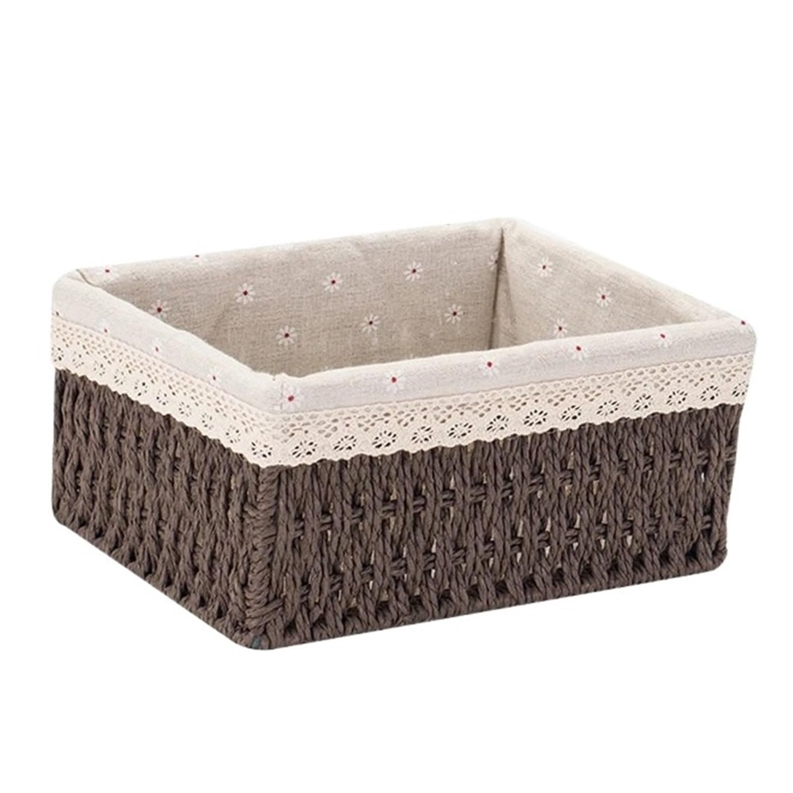 Fabric Storage Basket Desktop Woven Stackable Sundries Organizer Rattan For Storage(Brown S)