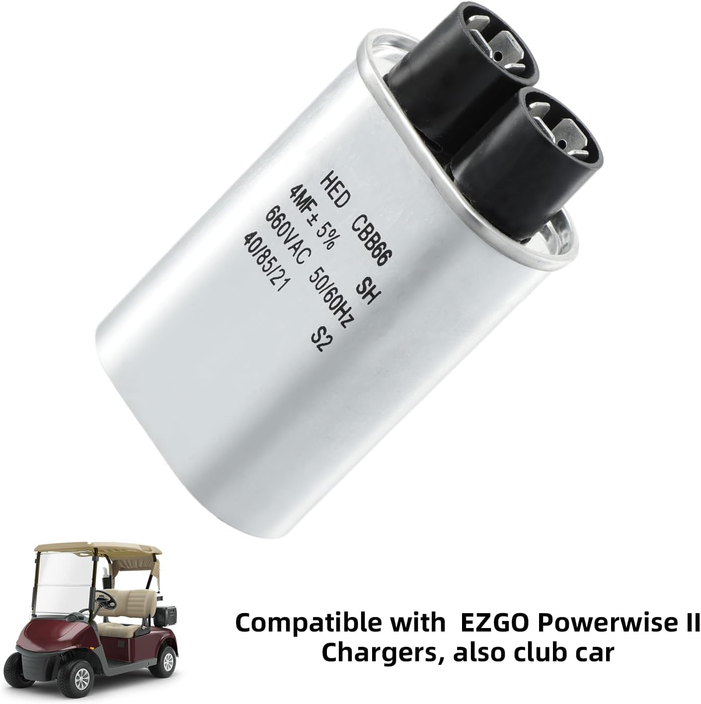 Roykaw Golf Cart 4?F Capacitor, 4 MFD/660 VAC Lester Capacitor Replacement Compatible with EZGO Power Wise II and Lester Models, Universal for 24V/36V/42V/48V Chargers, OEM# 1015939
