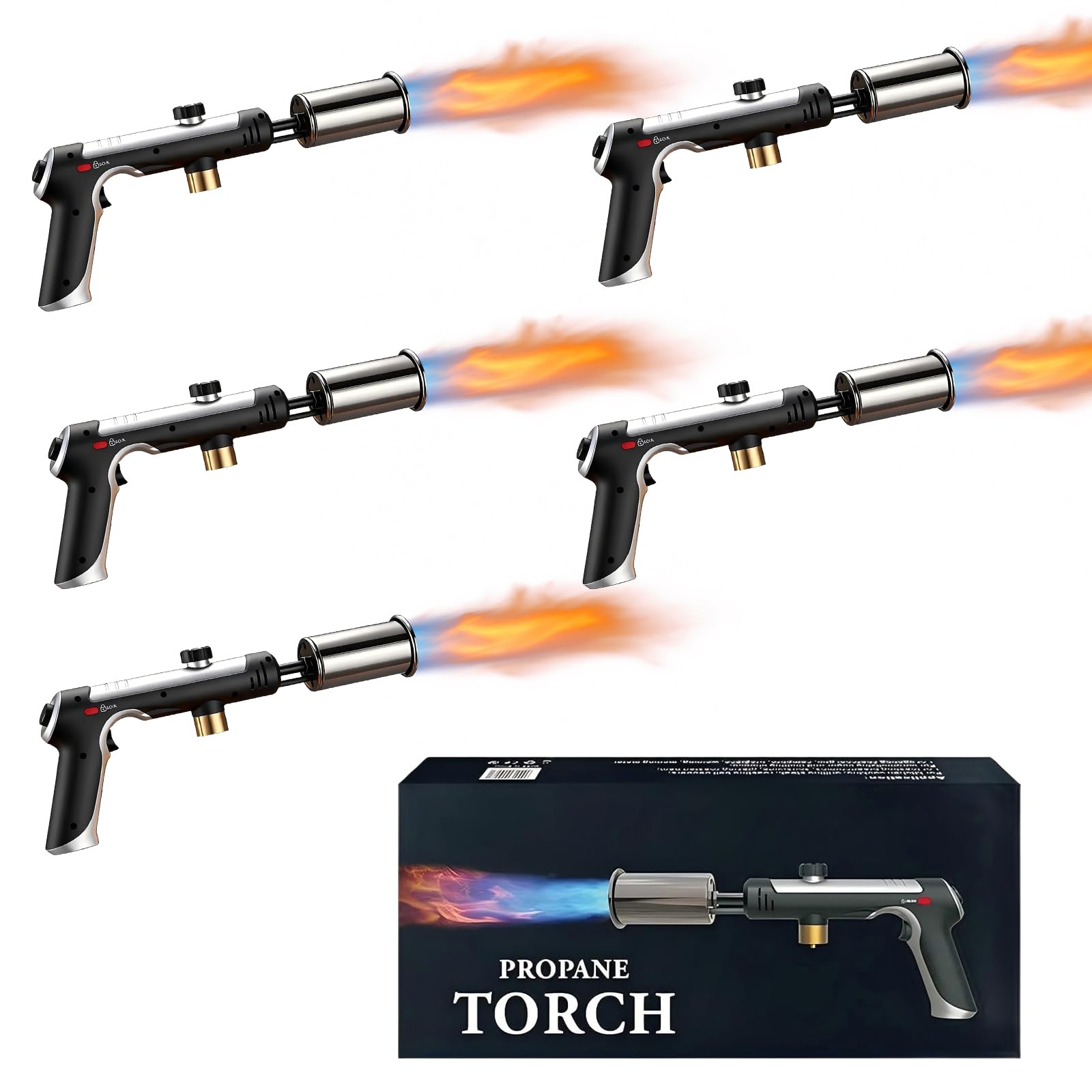 SakerPlus Propane Torch - 3272°F High Heat Torch Gun with Adjustable Flame &amp; Safety Lock, for BBQ Grilling, Charcoal Ignition, Cooking and DIY Projects 5-Pack