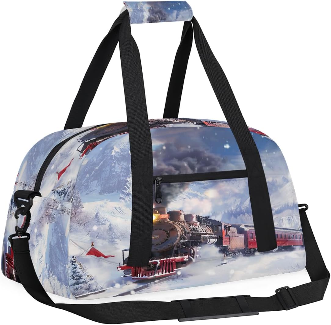 Mountains Train Kids Duffle Bag for Girls Boys Waterproof Gym Bag Portable Overnight Weekender Bags Carry On Travel Tote Bags for Sports Dance School Practice