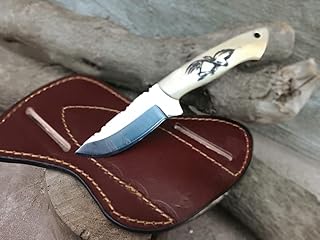 CR 7" Handmade Fixed Blade Cowboy Skinner/Hunting knife with Leather Sheath, Stainless Steel Razor Sharp Blade and Laser Bone Handle for Hunting, Bushcrafting, Camping and Hiking, Fighting, Fishing, Defending, Sports outdoors, - KNIVES KING