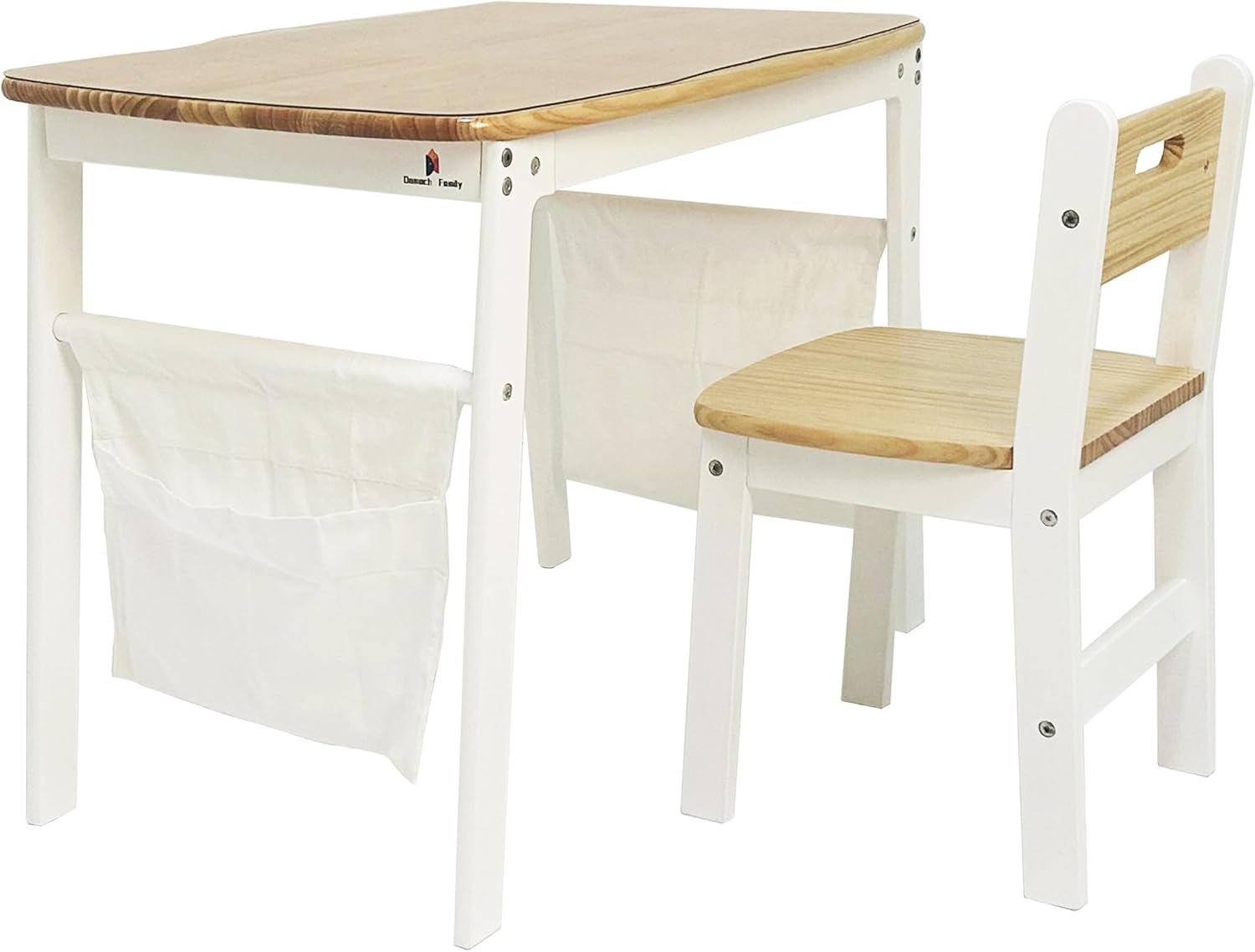 Damoch Family® My First Desk - Montessori Kids Desk & Chair Set (Ages 3-8) - Natural Wood Study Table with Ergonomic Chair, PVC Protector & Storage Bags - Learning Station for Homework, Crafts, Art
