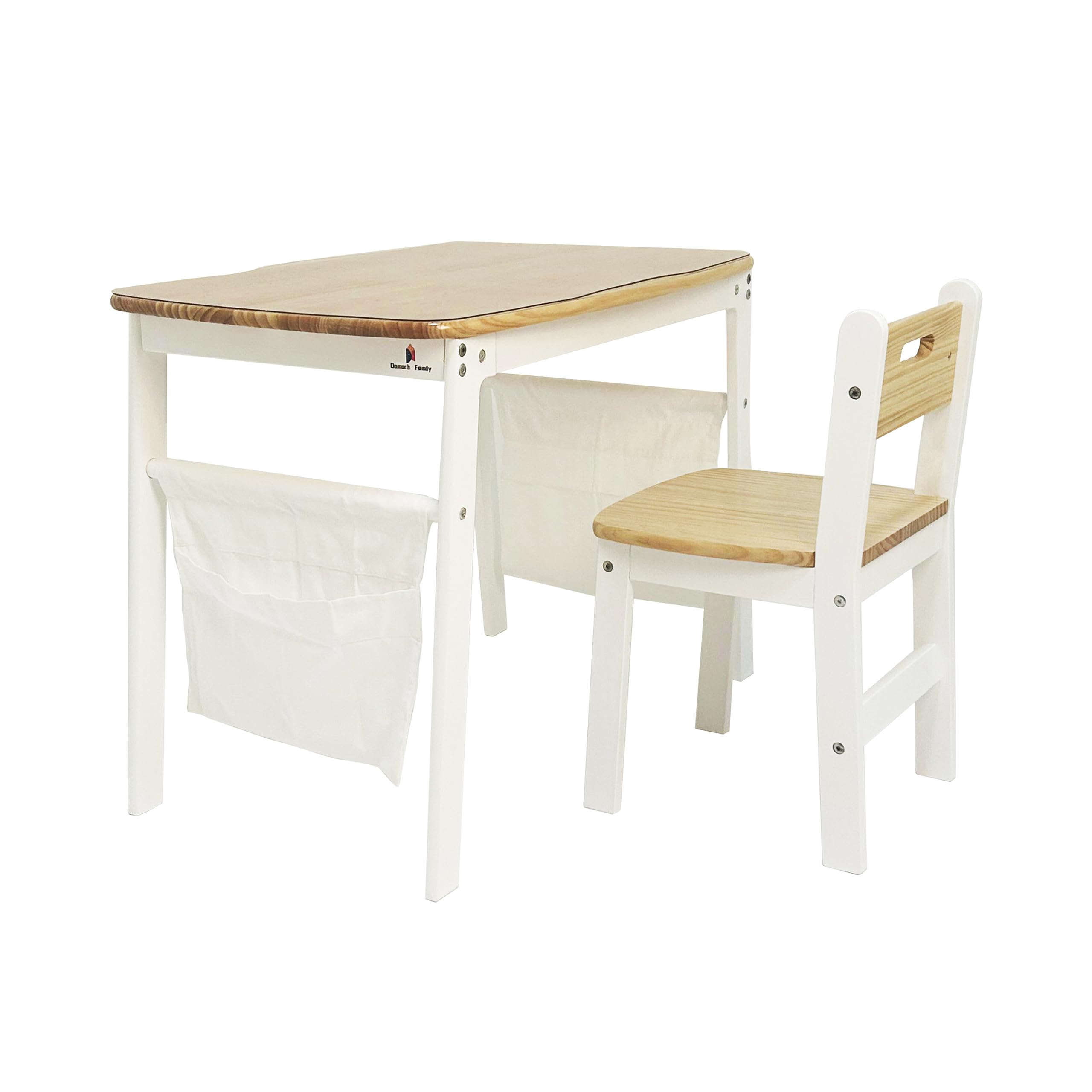 Damoch Family™ Kids Study Desk and Chair Set - Cute and Functional, Including 2 Canvas Storage Bags and Transparent Table Protector Mat, Creating Perfect Sense for School and Homework