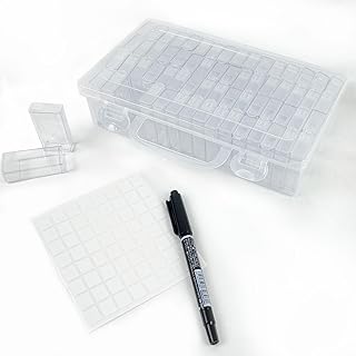 64 Slots Diamond Painting Storage Containers, Clear Diamond Painting Accessories and Tools Boxes Bead Organizers with Label Stickers and Marker Pen