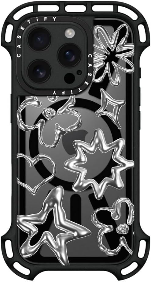 CASETiFY Ultra Bounce Case for iPhone 16 Pro [Shockproof / 32.8 ft. 10X Military Grade Drop Protection/Compatible with Magsafe] - Chrome Doodles - Clear Black