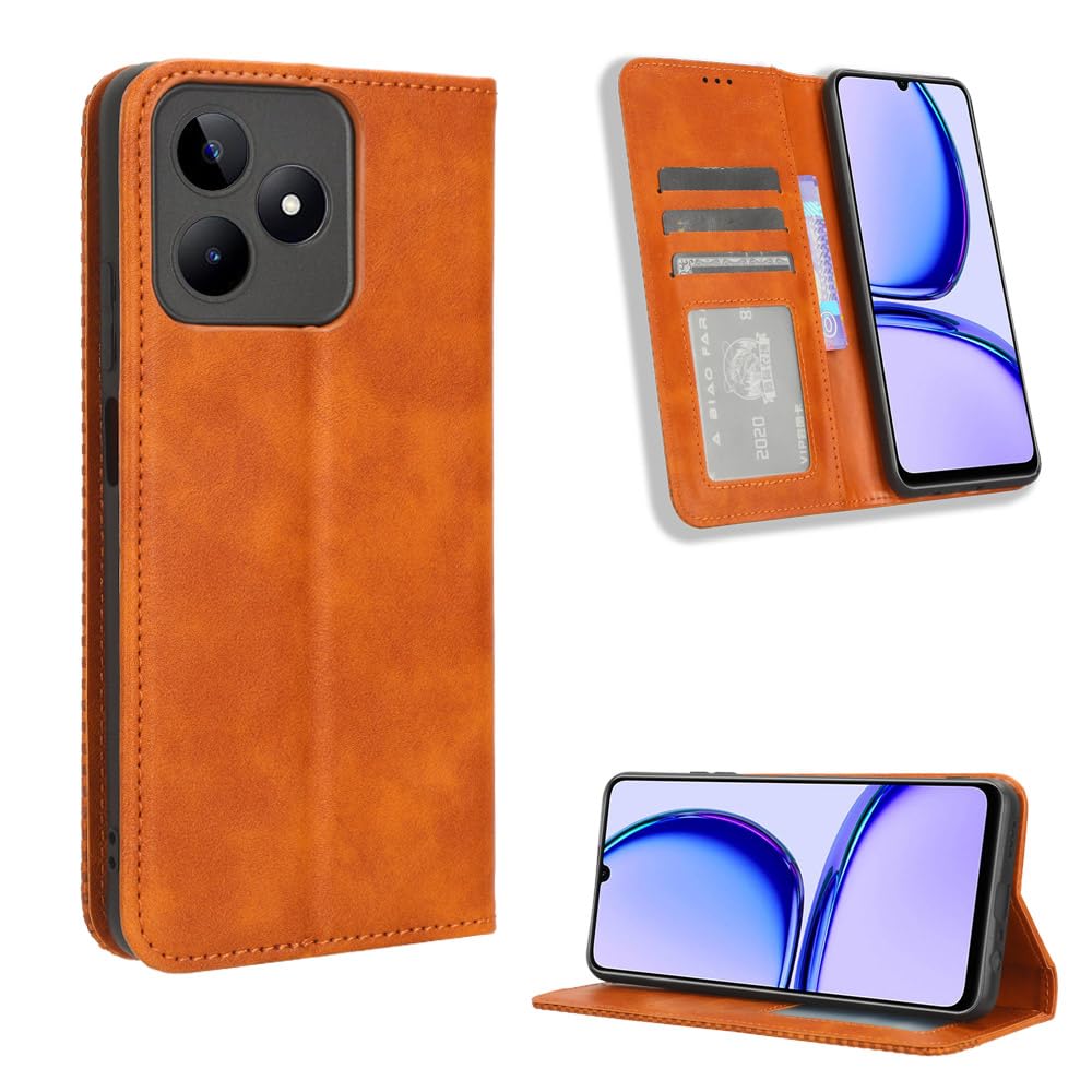 WOBURN Leather Folio Cover per Realme C33, Trifoglio Fortunato Custodia in Pelle PU Magnetica Libro Flip Portafoglio Case con [Funzione Stand]. Blu