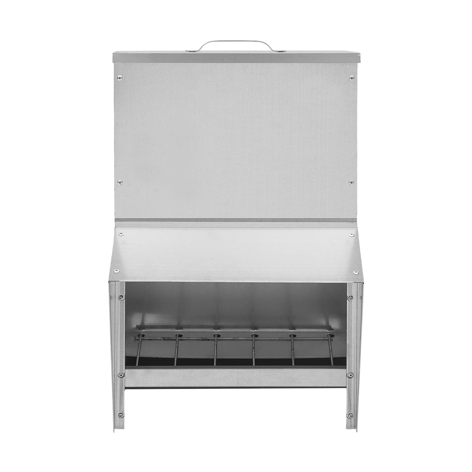 Comedero automático para pollos de metal, 35 x 26 x 54,5 cm, comedero automático para pollos, patos, dispensador automático de 25 L, con techo protector de lluvia, montaje en pared/instalación