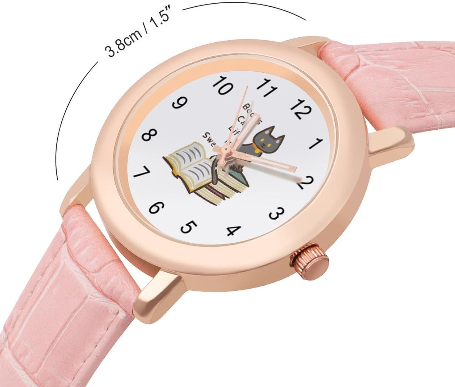 Books Cats Life is Sweet Classic Watches for Women Funny Graphic Pink Girls Watch Easy to Read