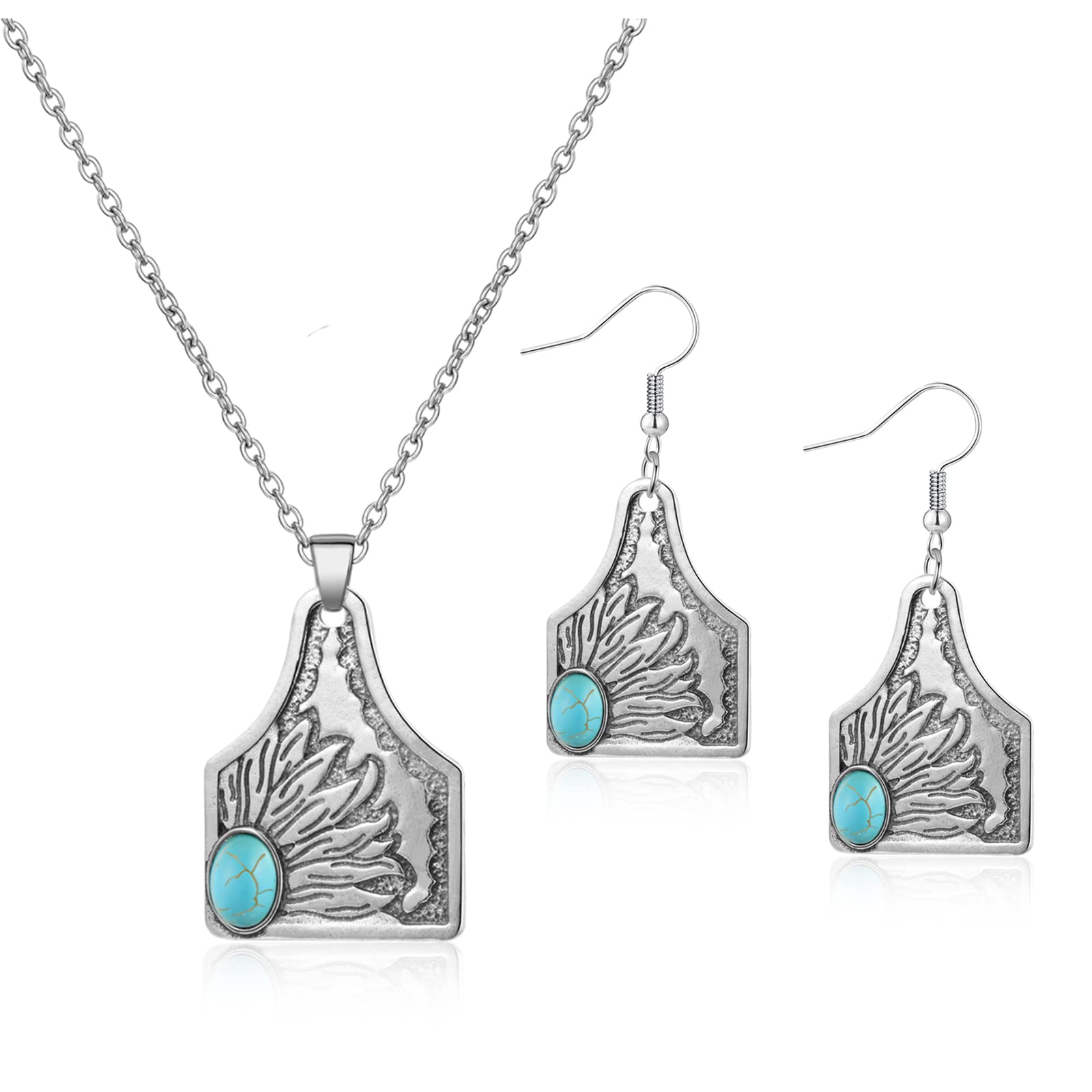 ORANGE . JEWELSWestern Cow Tag Necklace Earrings Set Turquoise Cowboy Cowgirls Turquoise Necklace for Women Men Countryside Jewelry Gift