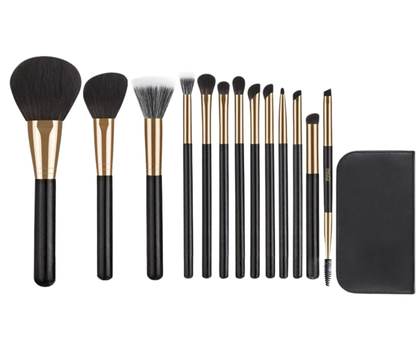 Make-up-Pinsel-Set, 13-teilig, hochwertige synthetische Schwarzgold-Pinsel für Gesicht und Augen, komplettes Set mit Aufbewahrungstasche für Foundation, Lidschatten, Kontur