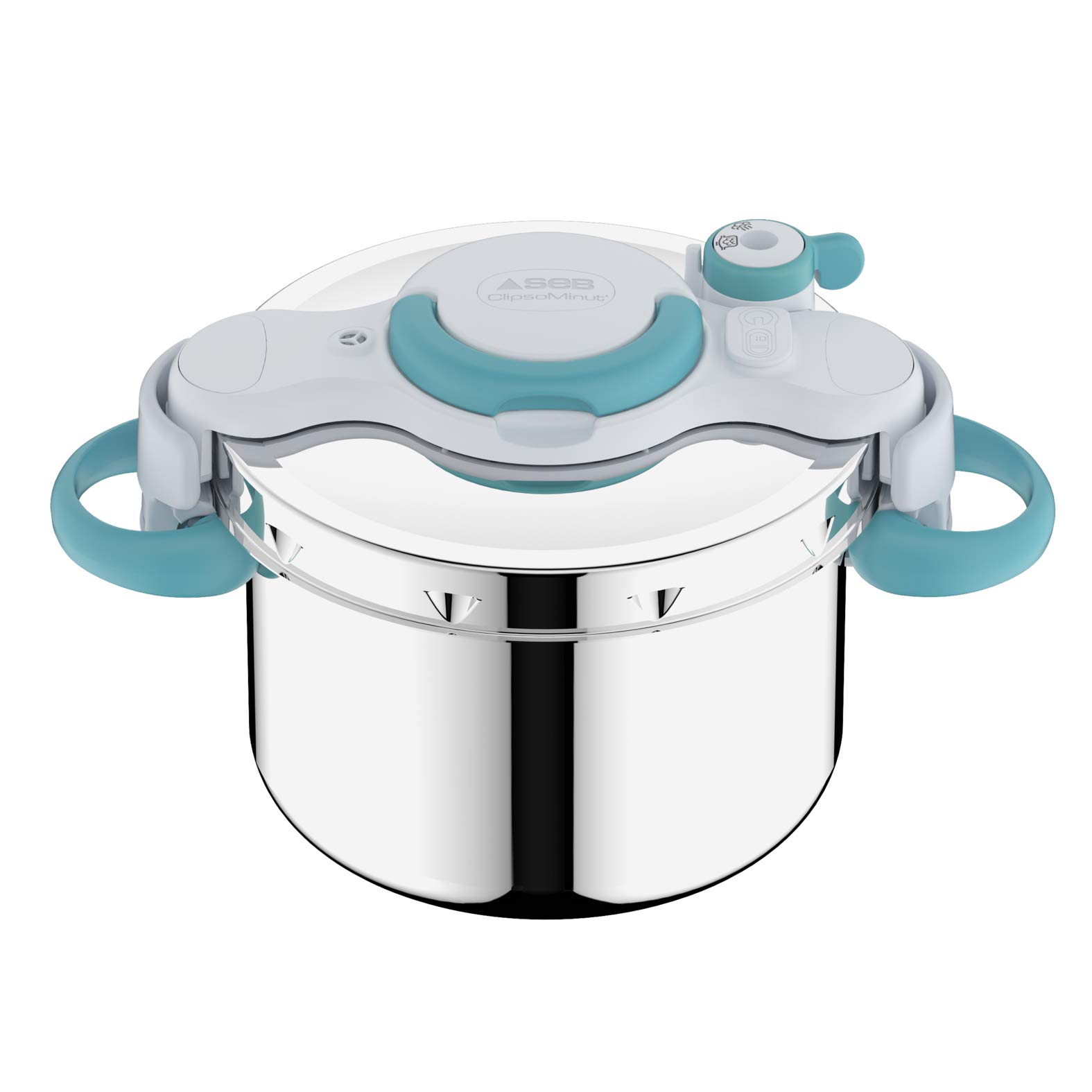 Seb 6 litri Pressure Cooker, Induzione, Stainless Steel Pressure Cooker, Foldable Handles, 100 Recipe Booklet, Made in France, ClipsoMinut'easy+ Blue P4900716