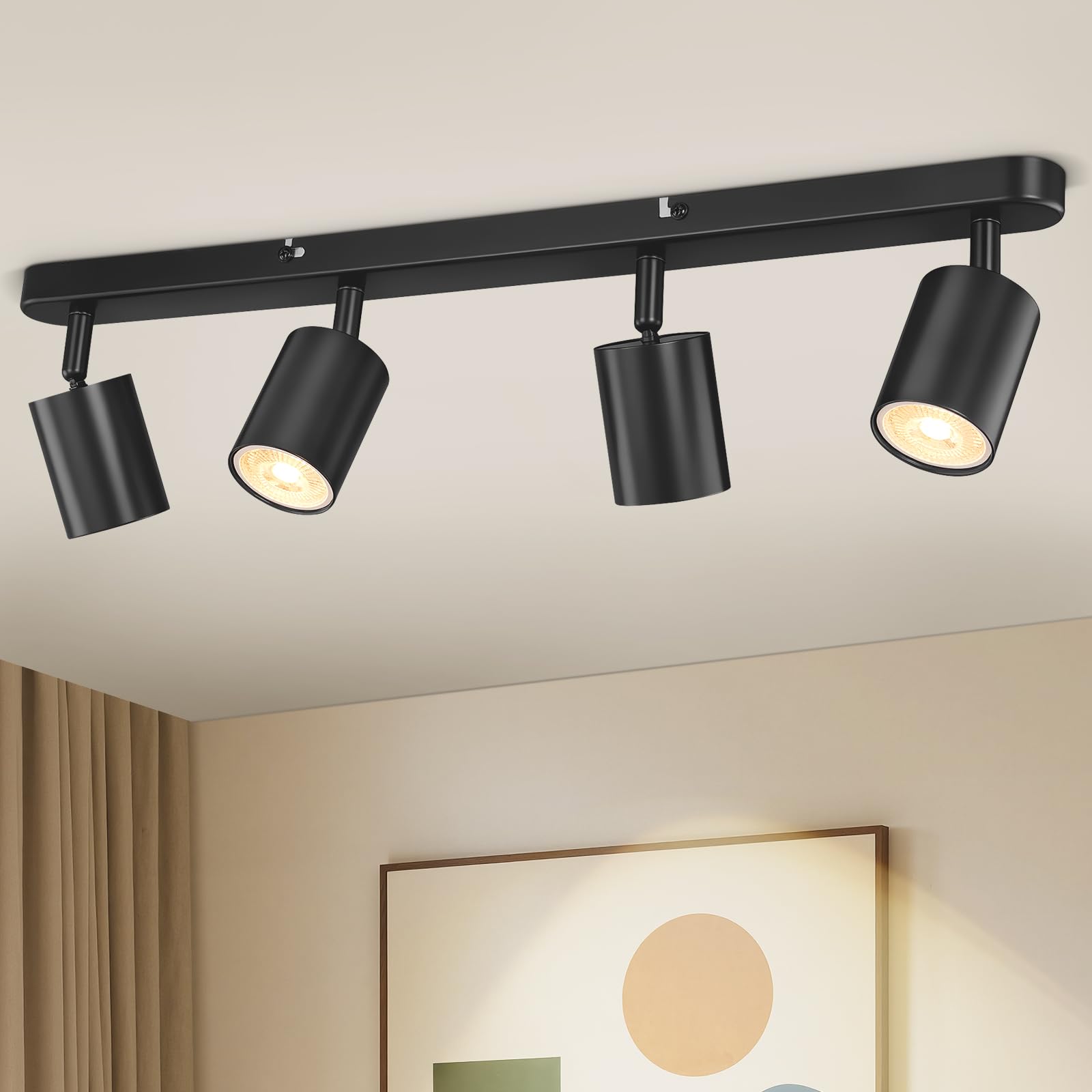 VIIIVA 4 Way Spotlight Ceiling Light Rotatable, Black Spot Lights GU10 Industrial Spotlights Fitting Adjustable