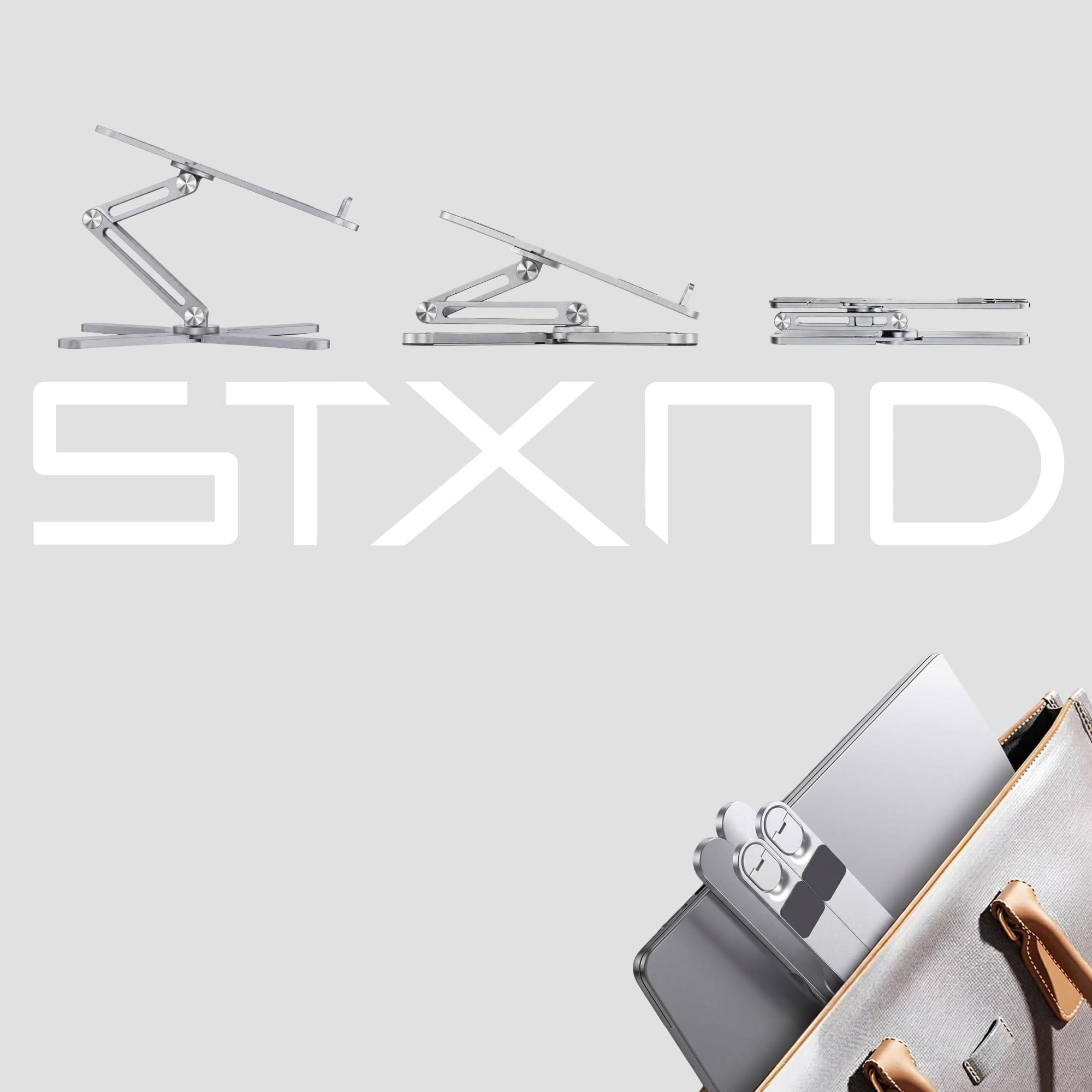 Model-X 2.0 - Soporte para computadora portátil, altura ajustable, soporte giratorio de 360 grados, soporte plegable de aluminio para MacBook Pro Air de 10 a 17 pulgadas (blanco polar)