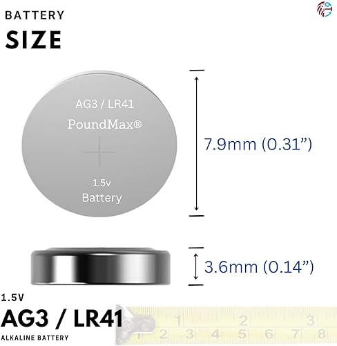 Miniatura 7 de PoundMax AG3 LR41 Baterías 1.5v Batería alcalina de botón - 10 unidades