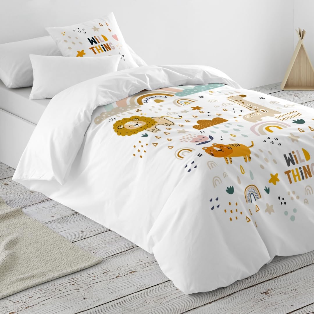NATURALS - Funda Nórdica Infantil Estampada 100% Algodón Natural - Cama 90 - Incluye 1 Funda de Almohada 45x110 cm, Tacto Suave, Certificado OEKOTEX - Colección 2024/2025 (OBINI, 150x220 cm)