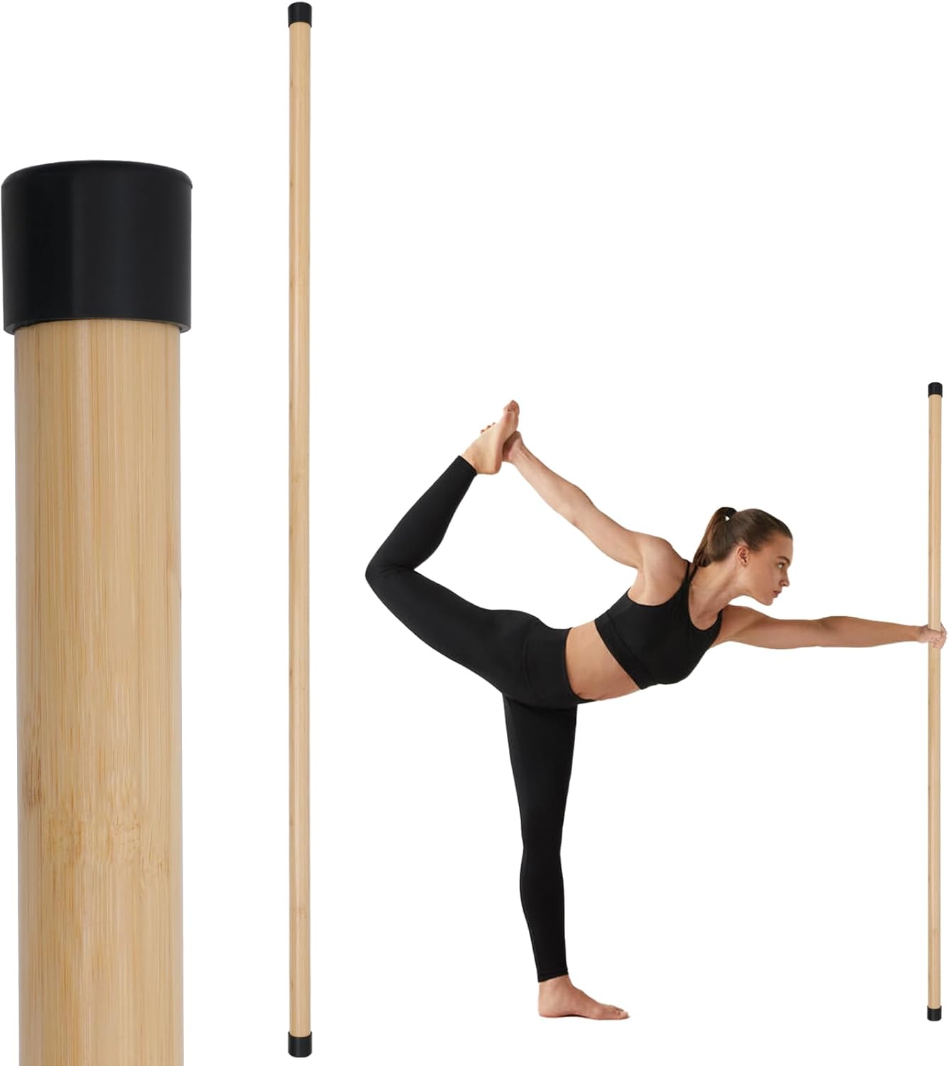 Yoga Stick, 5ft Exercise Stick for Mobility, Stretching Stick with Non-Slip Ends, Exercise Dowel for Pilates, Balance Pole and Stretch Bar for Stretching Equipment 1 PCS 58 inches Natural Bamboo