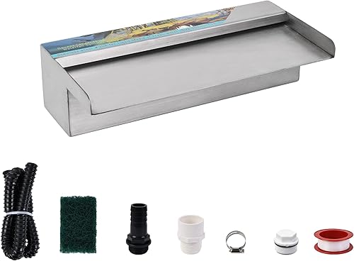 Miniatura 3 de YUDA Fuente de agua para piscina, cascada de acero inoxidable 304 con plataforma de flujo de agua más ancha, derrame de cascada profesional para