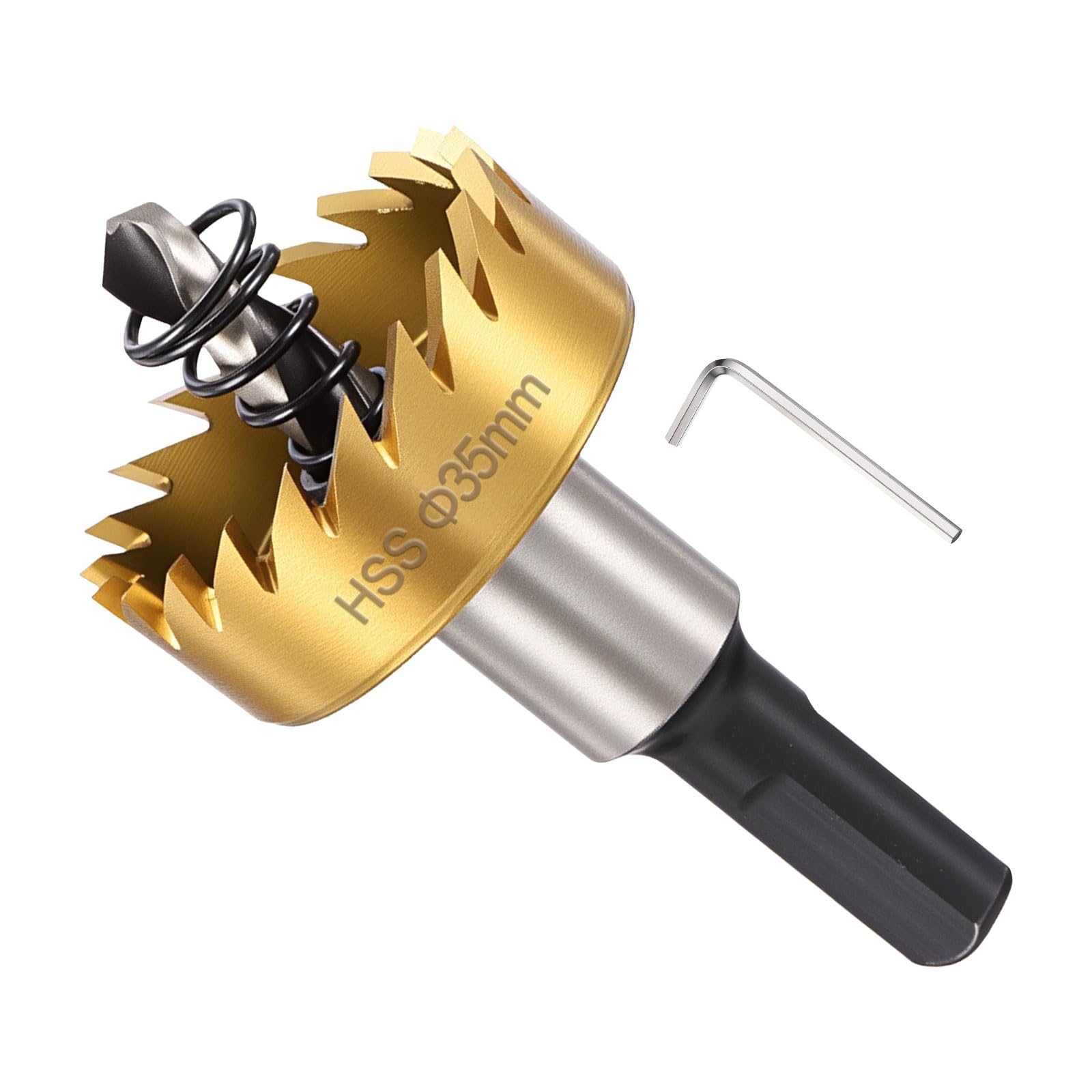 METALLIXITY Hole Saw 35mm (1-3/8"), 4341 High Speed Steel Hole Cutter with Center Drill Bit, Hex Key and Spring