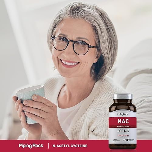 Miniatura 6 de Piping Rock Suplemento NAC N-acetil cisteína | 600 mg | 250 cápsulas | Forma libre | Suplemento sin OMG, sin gluten