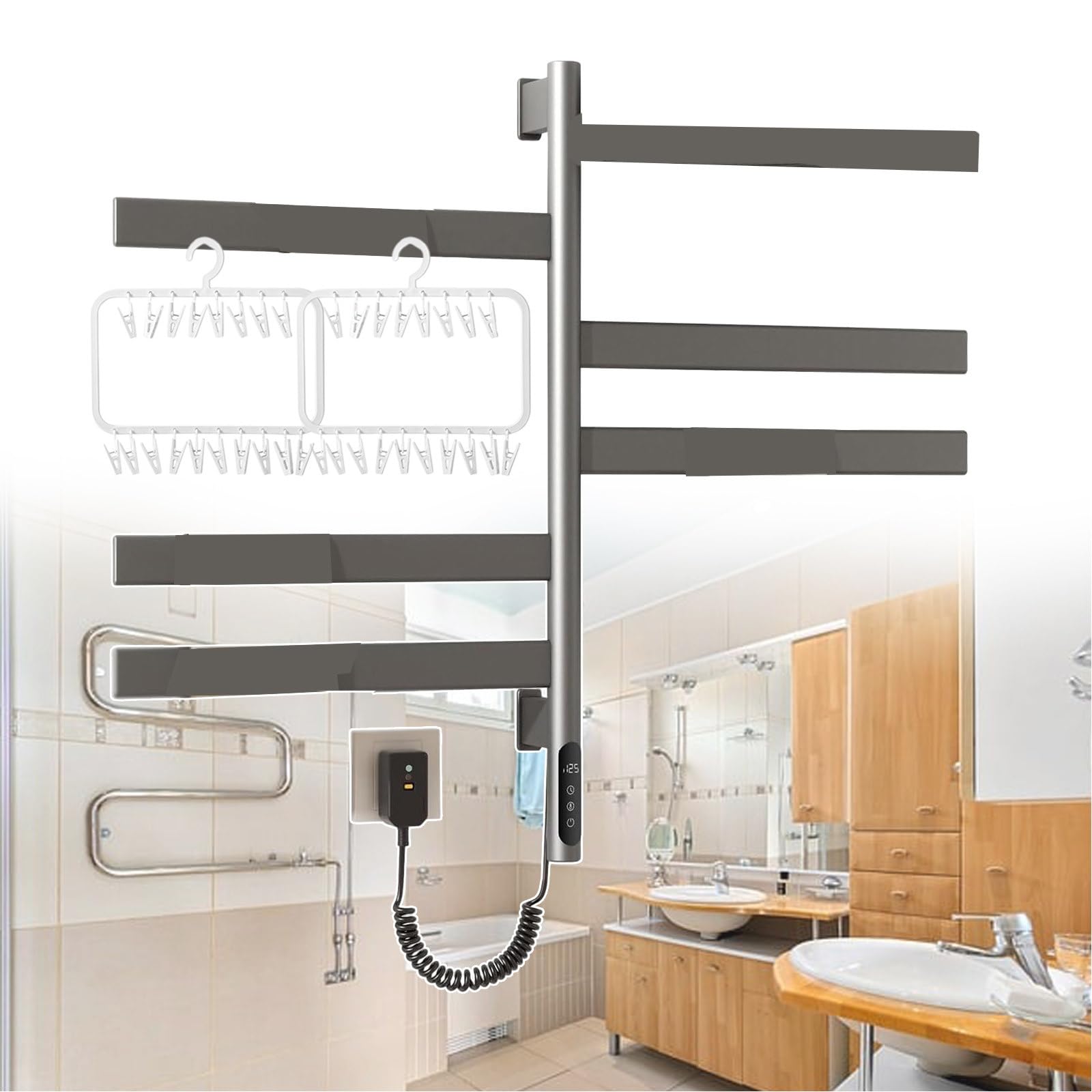 Sèche-serviettes électrique mural étagère de séchage rotative salle de bain