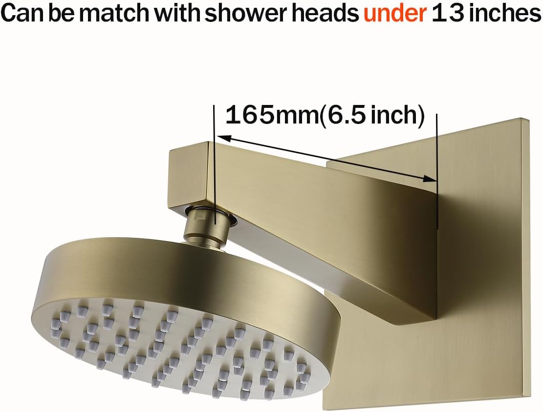 RANDOM Brushed Gold Shower Arm with Flange Rain Shower Head Extension Arm Shower Head Extender,Thicken Stainless Steel.91333-BG