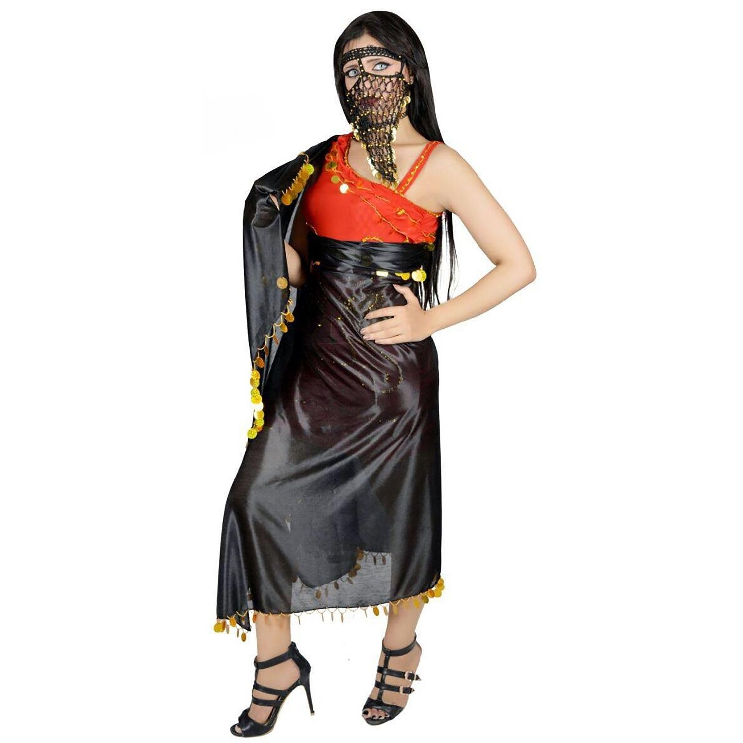 1 Pcs Large Egyptian Handmade Belly Dance Baladi Saidi Professional Malaya Leff Melaya Laff Iskandarani With Sequins Designs On Each Corner With Gold Sequins