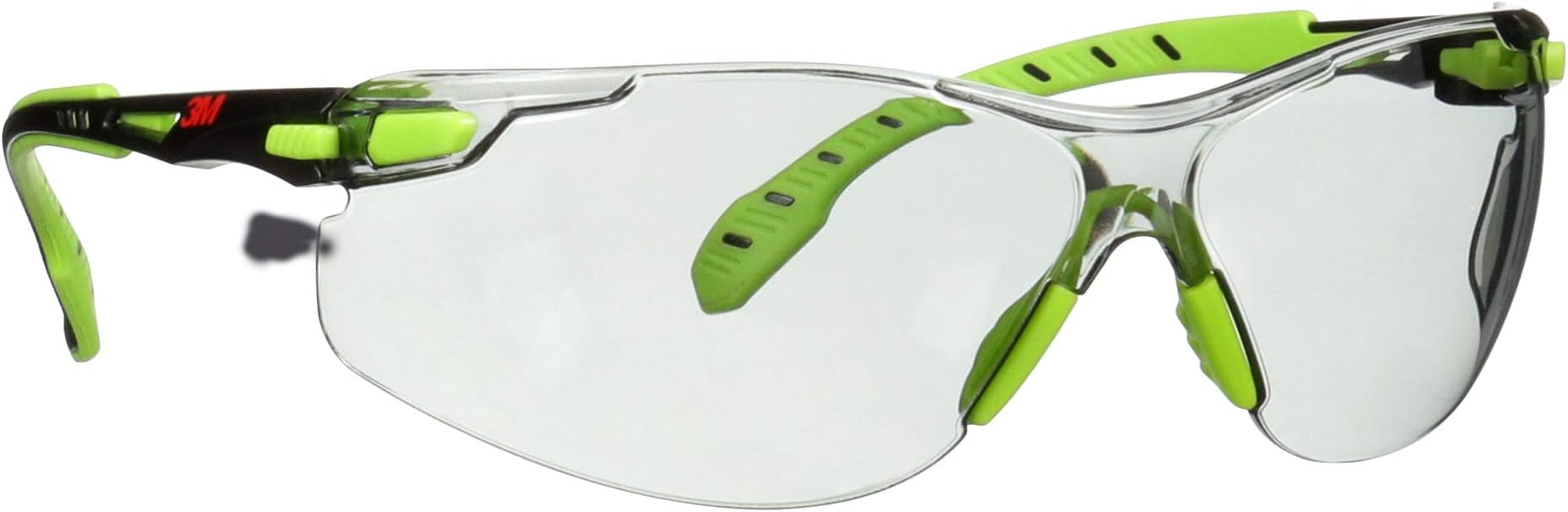 3M Safety Glasses, Solus 1000, S1207SGAF, ANSI Z87, Scotchgard Anti-Fog Lens, Green/Black Frame, Indoor/Outdoor Gray Lens, Padded Temple, Soft Nosebridge, UV Protection, Premium Eye Protection