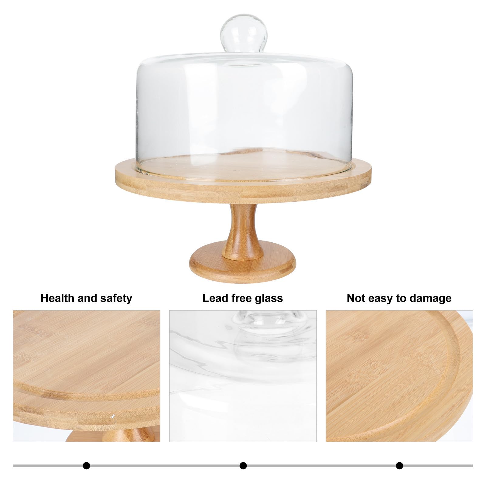 Espositore per Torte in Vetro e Legno Riutilizzabile e Facile da Pulire con Base Kaki, Vassoio per Dolci per Compleanni e Pasticcerie, Set da 1
