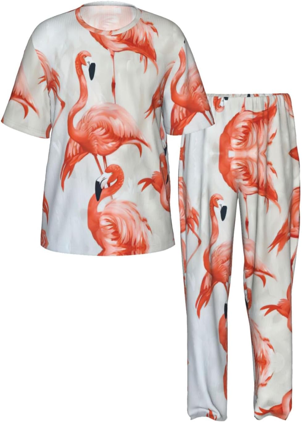 Men'S 2 Piece Loungewear Pajama Set Flamingos On White Print Short Sleeve Tee Top And Pants Set S-3xl