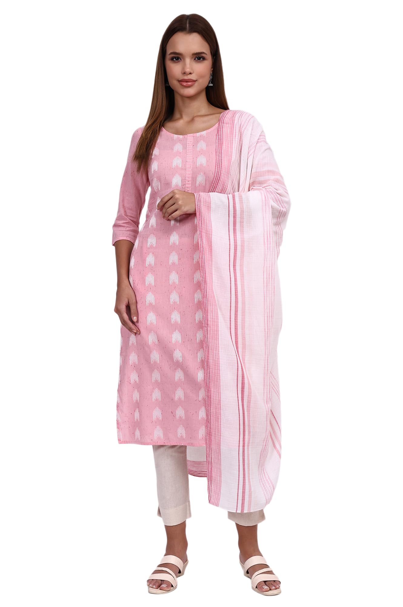 aurelia Women's White Self Design Printed Cotton Dupatta-picture-12