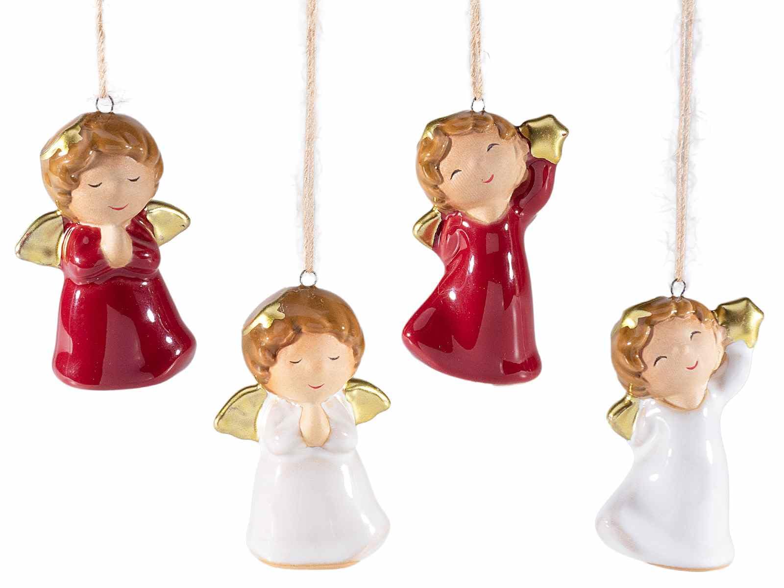 Decoración navideña para colgar con forma de ángeles de cerámica pintada – 8 unidades