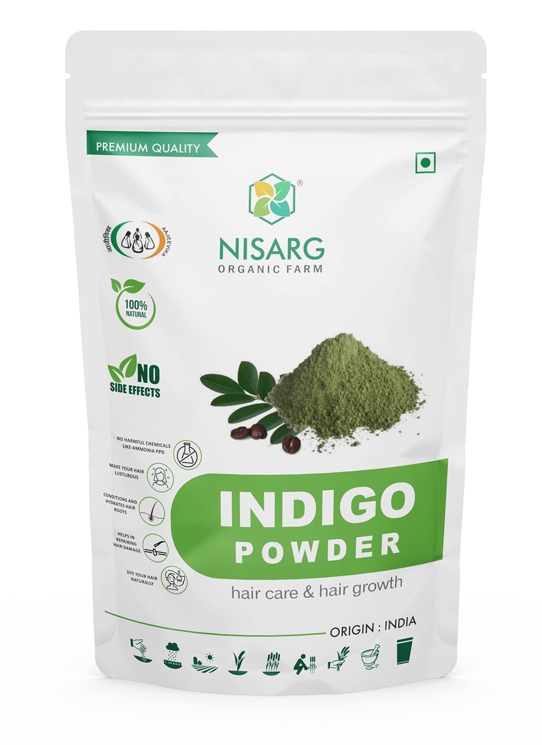 Indigo Leaf Powder, Pure and Natural, No preservatives,for Natural Hair Colorant Black, Brown Hair & Beard Dye/Color I for Men & Women - 100 gm