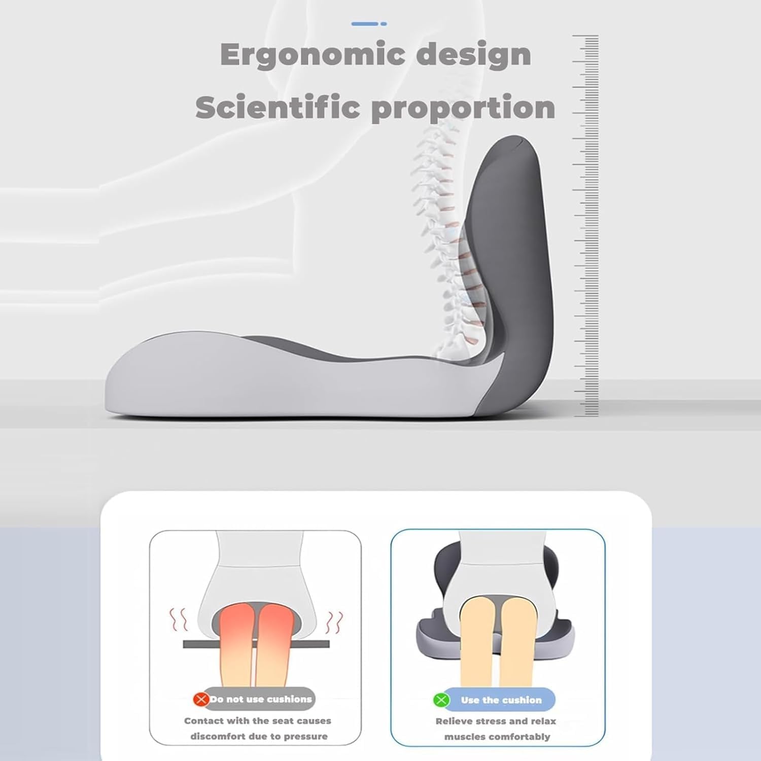 Cuscino per seduta in memory foam, design antiscivolo, per auto, ufficio, sedia a rotelle e casa, comfort per tutto il giorno e sollievo dal dolore (grigio scuro)