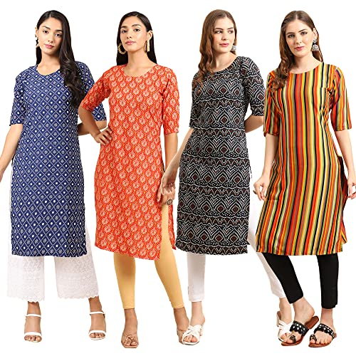 Image of Pinkmint Women's Crepe Digital Print Straight Kurta (Pack of 4)