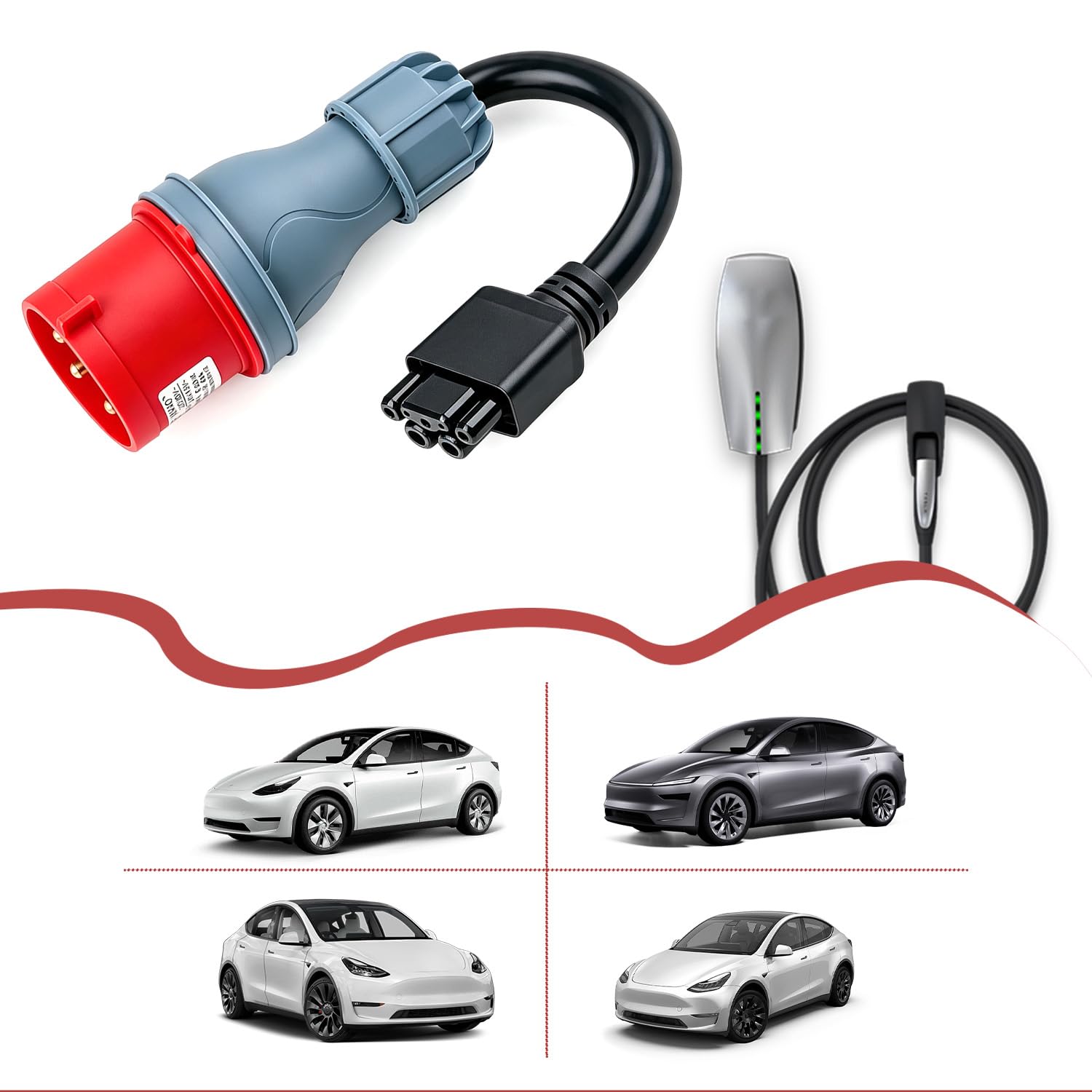 CEE Adapter auf Tesla Adapter 5 Pin 16A, 0,3 m Verlängerungskabel für Mobile Wallbox & EV Ladegerät, IP55, hochreines Kupfer, flammhemmend, tragbarer Ladeadapter für Außeneinsatz
